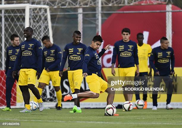 Ecuador's footballer Cristian Noboa takes part in a training session in Quito, on October 5, 2015 ahead of the Russia 2018 FIFA World Cup qualifier...