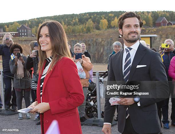 Princess Sofia of Sweden and Prince Carl Philip of Sweden visit the Falun Mine world heritage site during the first day of their trip to Dalarna on...