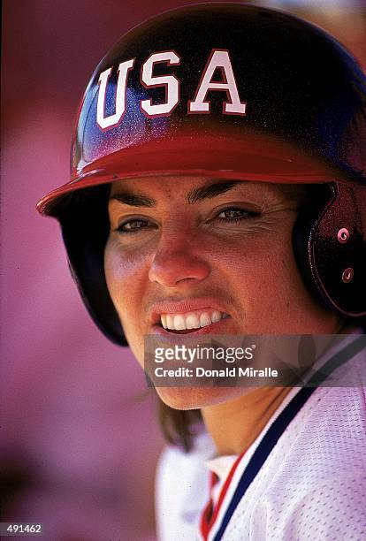 Close up of Lisa Fernandez of the USA as she looks on during the Women's Softball game against Columbia at the Pan American Games in Winnipeg,...