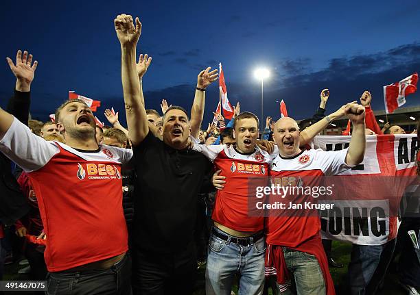 Fleetwood fans celebrate at the final whistle during the Sky Bet League Two play off Semi Final second leg match between Fleetwood Town and York City...