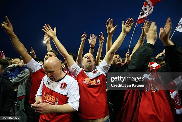 Fleetwood fans celebrate at the final whistle during the Sky Bet League Two play off Semi Final second leg match between Fleetwood Town and York City...
