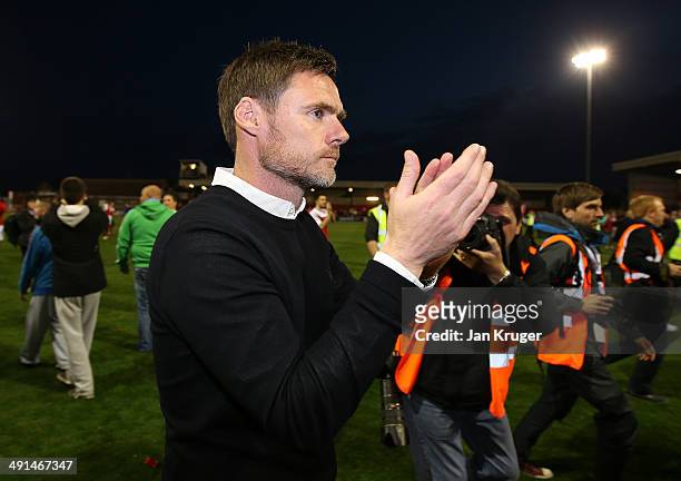 Manager of Fleetwood Town Graham Alexander at the final whistle during the Sky Bet League Two play off Semi Final second leg match between Fleetwood...