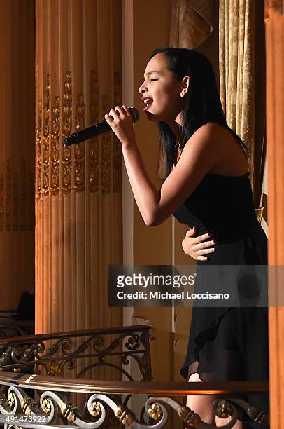 Performer Decnis Pimental performs during the Harlem School of the Arts 50th anniversary kickoff at The Plaza on October 5, 2015 in New York City.