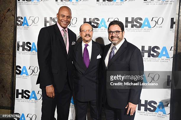 Eric Pryor, Charles Hamilton and Arturo O'Farrill attend the Harlem School of the Arts 50th anniversary kickoff at The Plaza on October 5, 2015 in...
