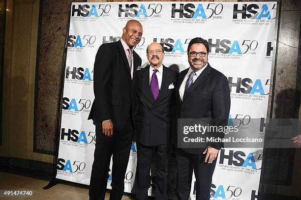 Eric Pryor, Charles Hamilton and Arturo O'Farrill attend the Harlem School of the Arts 50th anniversary kickoff at The Plaza on October 5, 2015 in...