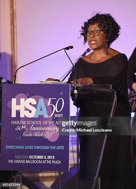 Actress Elain Graham speaks onstage during the Harlem School of the Arts 50th anniversary kickoff at The Plaza on October 5, 2015 in New York City.