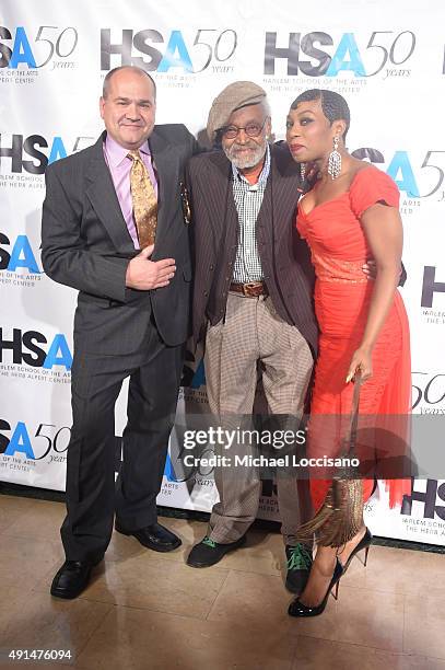 Alfred Preisser, Melvin Van Peebles and guest attend the Harlem School of the Arts 50th anniversary kickoff at The Plaza on October 5, 2015 in New...