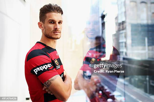 Dario Vidosic of the Wanderers poses during the 2015/16 A-League season launch at the Telstra Customer Insight Centre on October 6, 2015 in Sydney,...