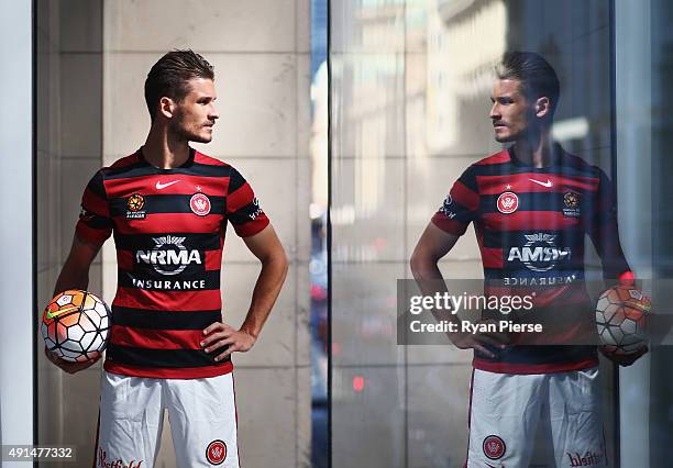 Dario Vidosic of the Wanderers poses during the 2015/16 A-League season launch at the Telstra Customer Insight Centre on October 6, 2015 in Sydney,...