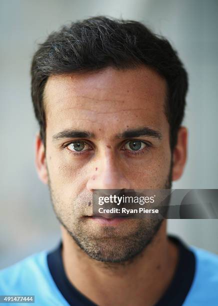 Alex Brosque of Sydney FC poses during the 2015/16 A-League season launch at the Telstra Customer Insight Centre on October 6, 2015 in Sydney,...