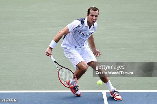 Radek Stepanek of Czech Republic returns a shot during the men's singles match against Stan Wawrinka of Switzerland on day two of Rakuten Open 2015...