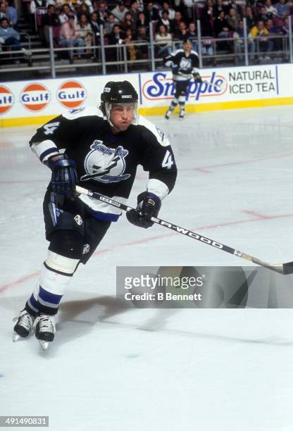 Roman Hamrlik of the Tampa Bay Lightning skates on the ice during an NHL game against the New York Rangers on April 26, 1995 at the Madison Square...