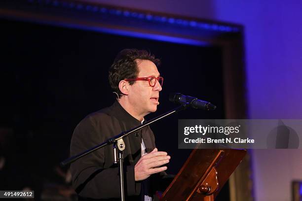 Event moderator Paul Holdengraber speaks on stage during LIVE from the NYPL: Shaquille O'Neal held at the New York Public Library - Stephen A....