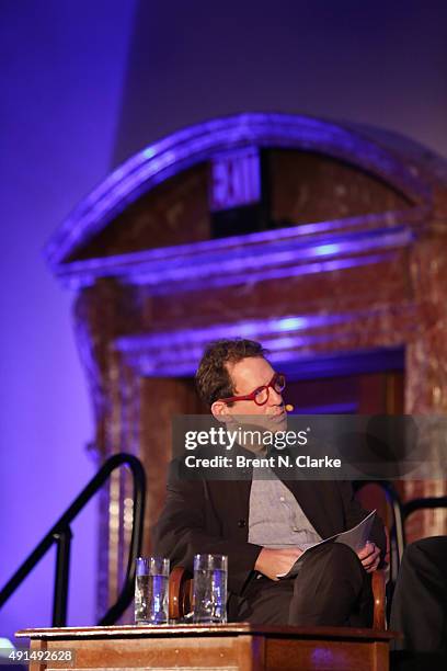 Event moderator Paul Holdengraber speaks on stage during LIVE from the NYPL: Shaquille O'Neal held at the New York Public Library - Stephen A....