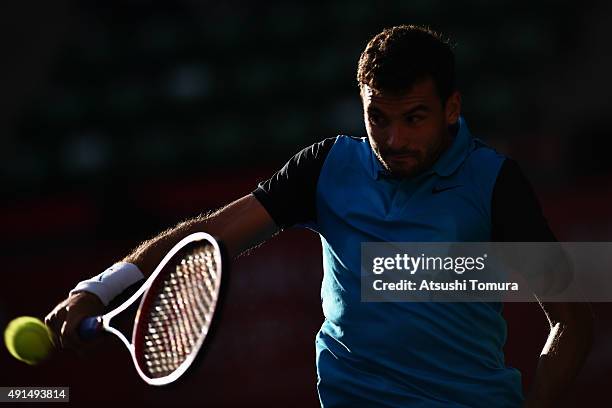 Grigor Dimitrov of Bulgaria competes against Benoit Paire of France during the men's singles first round match on day two of Rakuten Open 2015 at...