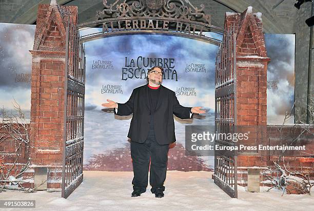 Guillermo del Toro poses during a photocall for her latest film 'La Cumbre Escarlata' on October 5, 2015 in Barcelona, Spain.