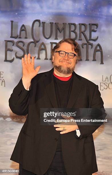 Guillermo del Toro poses during a photocall for her latest film 'La Cumbre Escarlata' on October 5, 2015 in Barcelona, Spain.