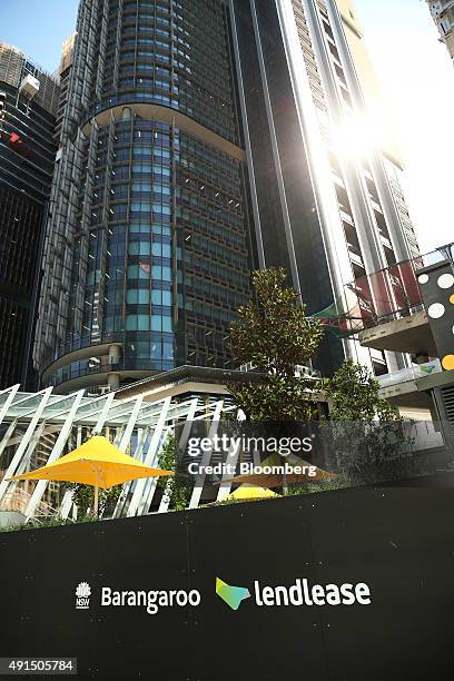 The Lend Lease Group logo is displayed at the site of the company's Barangaroo redevelopment in Sydney, Australia, on Friday, Oct. 2, 2015....