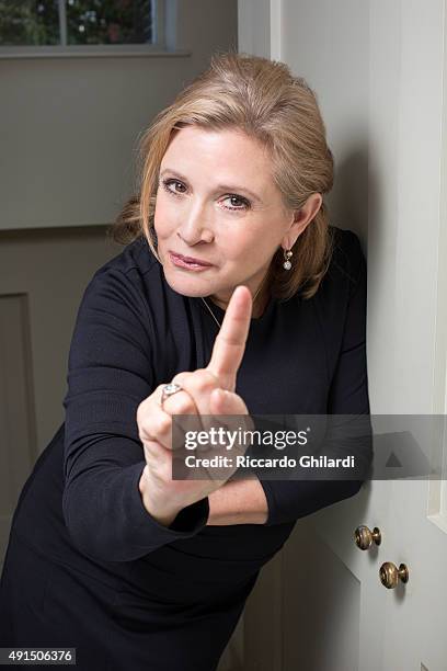 Actress Carrie Fisher is photographed for Self Assignment on August 17, 2015 in London, England.