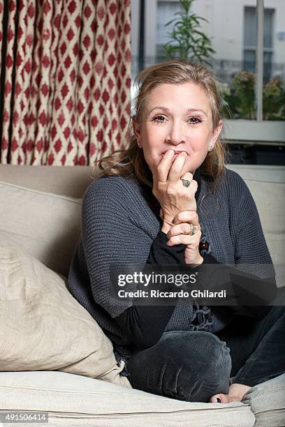 Actress Carrie Fisher is photographed for Self Assignment on August 17, 2015 in London, England.