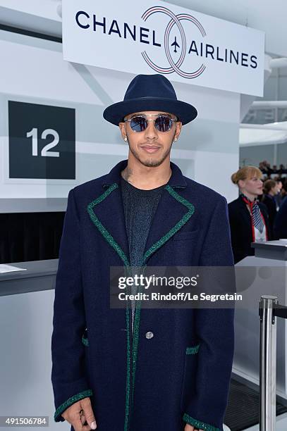 Racing driver Lewis Hamilton attends the Chanel show as part of the Paris Fashion Week Womenswear Spring/Summer 2016 on October 6, 2015 in Paris,...