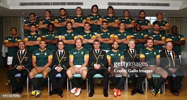 Official Team Photograph during the South African national rugby team Official Team Photograph at The Lensbury Hotel on October 06, 2015 in London,...