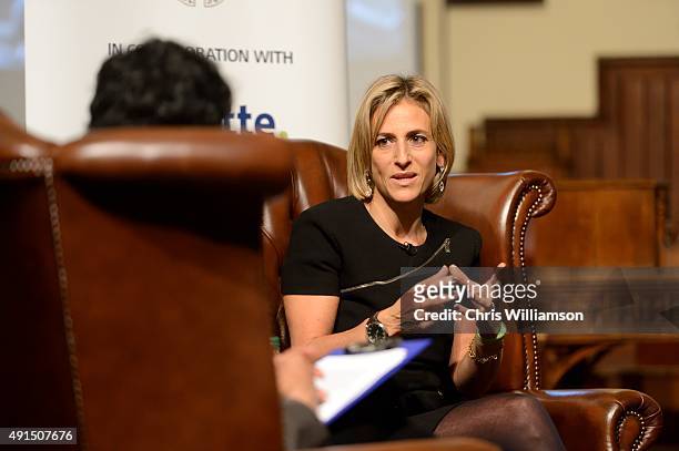 Emily Maitlis addresses students at the Cambridge Union Society on October 5, 2015 in Cambridge, England.