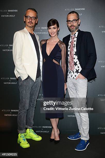 Viktor Horsting, actress Paz Vega and Rolf Snoeren attend a party hosted by Swarovski and Viktor & Rolf during the 67th Annual Cannes Film Festival...