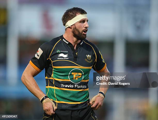 Tom Wood of Northampton looks on during the Aviva Premiership semi final match between Northampton Saints and Leicester Tigers at Franklin's Gardens...