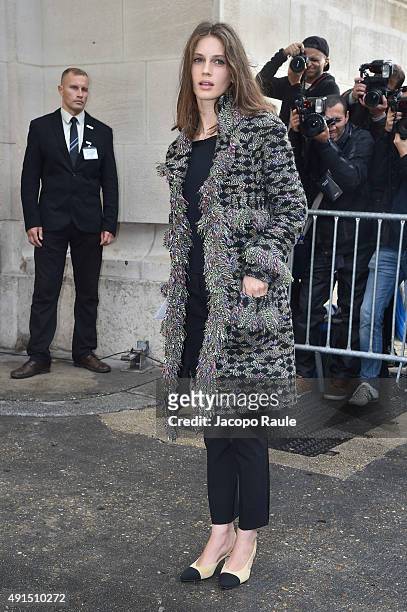 Marine Vatch arrives at Chanel Fashion Show during the Paris Fashion Week S/S 2016: Day Eight on October 6, 2015 in Paris, France.