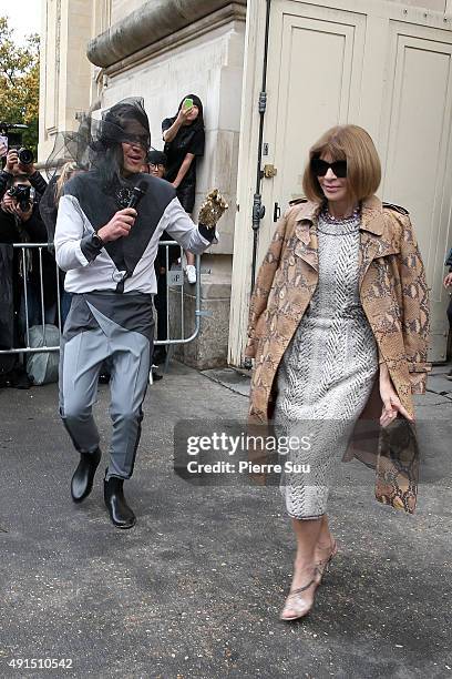 Ukrainian journalist/prankster Vitalii Sediuk targets Anna Wintour at the Chanel show as part of the Paris Fashion Week Womenswear Spring/Summer 2016...