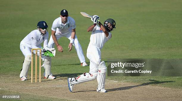 Fawad Alam of Pakistan A bats during day two of the tour match between Pakistan A and England at Sharjah Cricket Stadium on October 6, 2015 in...