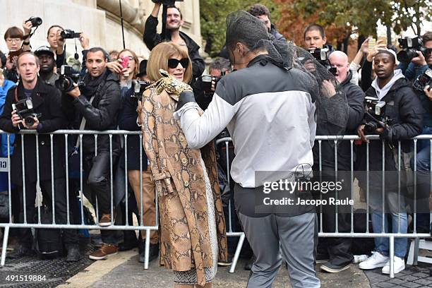 Ukrainian Journalist/ prankster Vitalii Sediuk target Anna Wintour at Chanel Fashion Show during the Paris Fashion Week S/S 2016: Day Eight on...