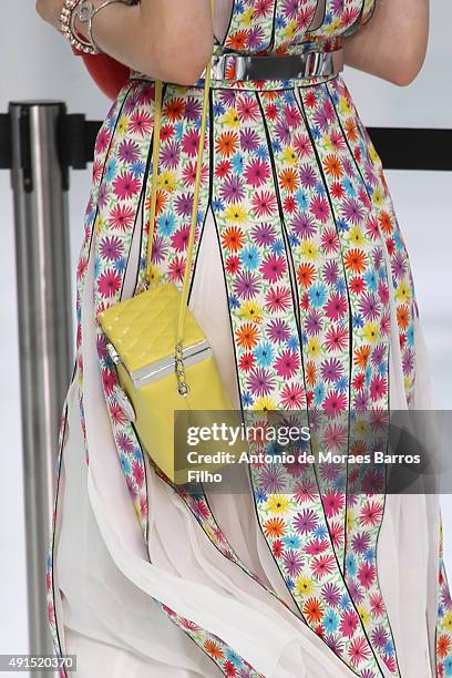 Model walks the runway, detail, during the Chanel show as part of the Paris Fashion Week Womenswear Spring/Summer 2016 on October 6, 2015 in Paris,...