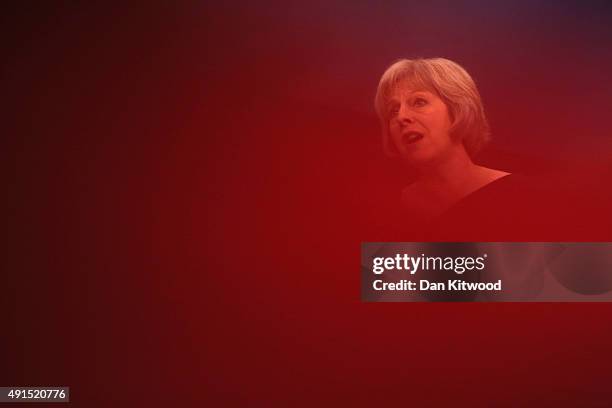 Home Secretary Theresa May speaks to conference on the third day of the Conservative party conference on October 6, 2015 in Manchester, England. Home...