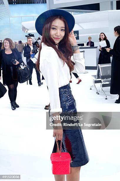 Shin Hye Park attends the Chanel show as part of the Paris Fashion Week Womenswear Spring/Summer 2016. Held at Grand Palais on October 6, 2015 in...