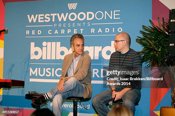 Of Dick Clark Productions Allen Shapiro and EVP at Dick Clark Productions Mark Bracco are interviewed backstage at Radio Row during the 2014...