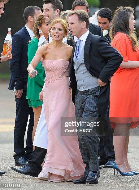 Geri Halliwell and Christian Horner attend Poppy Delevingne and James Cook's wedding reception held in Kensington Palace Gardens on May 16, 2014 in...