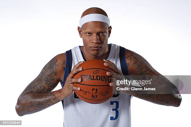 Charlie Villanueva of the Dallas Mavericks poses for a photo during Media Day on October 5, 2015 at the American Airlines Center in Dallas, Texas....