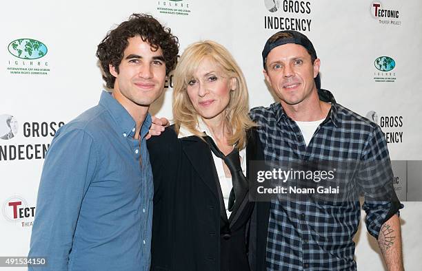 Darren Criss, Judith Light and Jake Shears attend the "Gross Indecency: The Three Trials Of Oscar Wilde" after party at John Jay College on October...