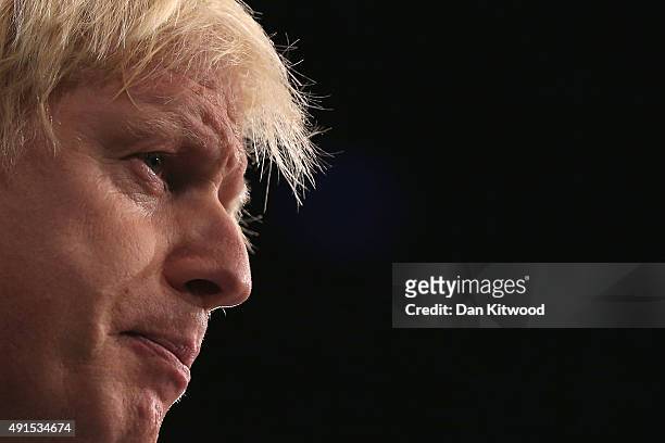 London mayor Boris Johnson speaks to conference on the third day of the Conservative party conference on October 6, 2015 in Manchester, England....