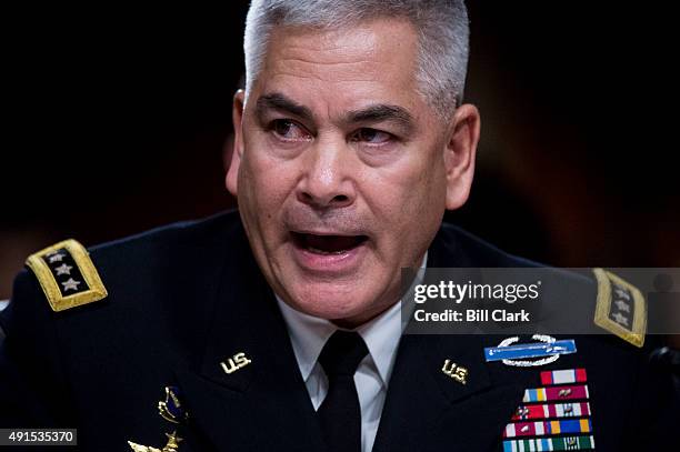 General John F. Campbell, Resolute Support Mission Commander in Afghanistan, testifies during the Senate Armed Services Committee hearing on "The...