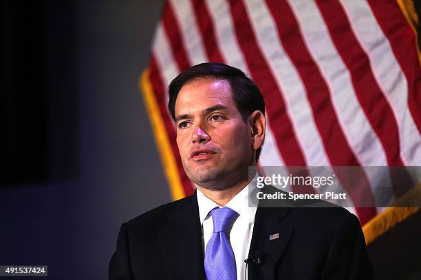 Republican presidential candidate, Sen. Marco Rubio speaks at Civic Hall about the "sharing economy" on October 6, 2015 in New York City. Rubio, who...