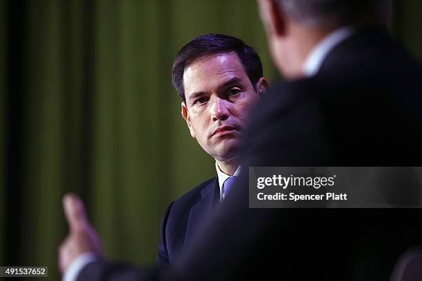 Republican presidential candidate, Sen. Marco Rubio speaks at Civic Hall about the "sharing economy" on October 6, 2015 in New York City. Rubio, who...