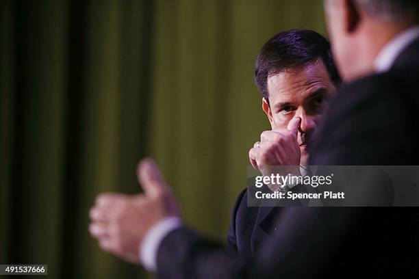 Republican presidential candidate, Sen. Marco Rubio speaks at Civic Hall about the "sharing economy" on October 6, 2015 in New York City. Rubio, who...