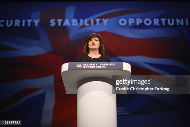 Education Secretary Nicky Morgan delivers her keynote speech to delegates during the Conservative Party Conference on October 6, 2015 in Manchester,...