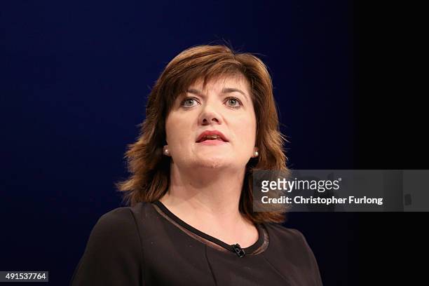 Education Secretary Nicky Morgan delivers her keynote speech to delegates during the Conservative Party Conference on October 6, 2015 in Manchester,...