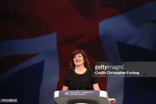 Education Secretary Nicky Morgan delivers her keynote speech to delegates during the Conservative Party Conference on October 6, 2015 in Manchester,...