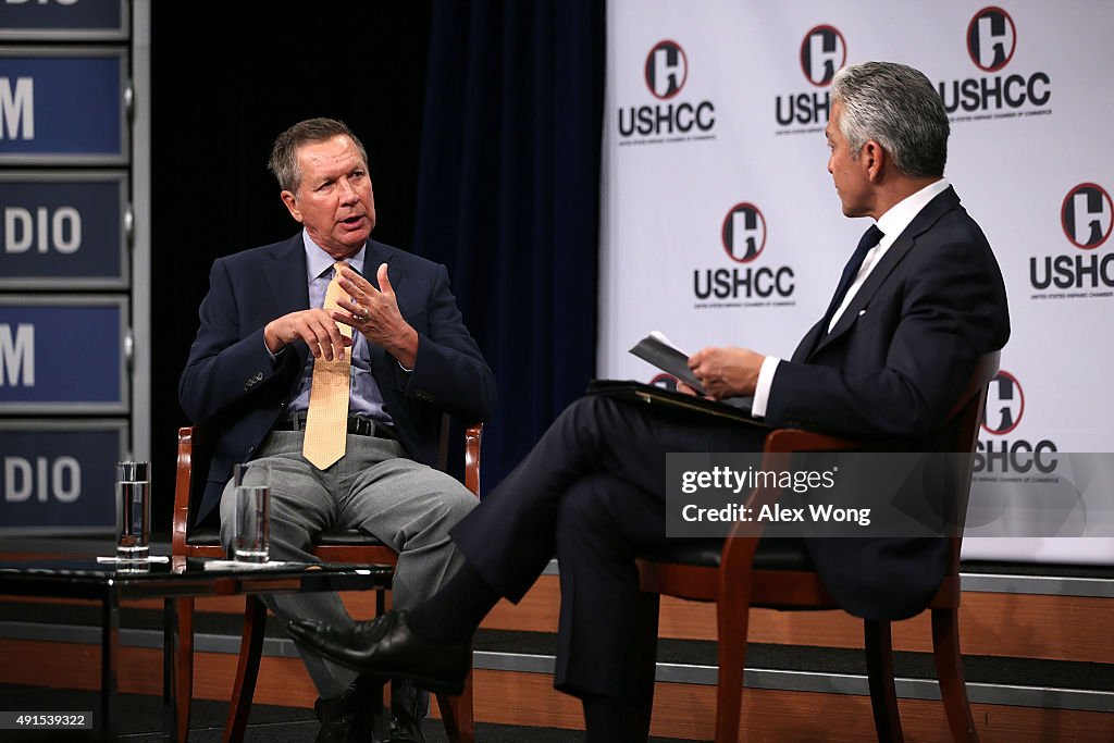 GOP Presidential Candidate Gov. John Kasich Speaks With CEO Of U.S. Hispanic Chamber Of Commerce