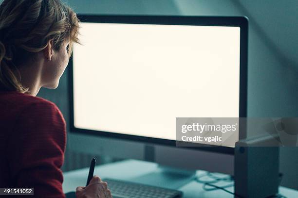 graphic designer at work. - graphic designer stockfoto's en -beelden